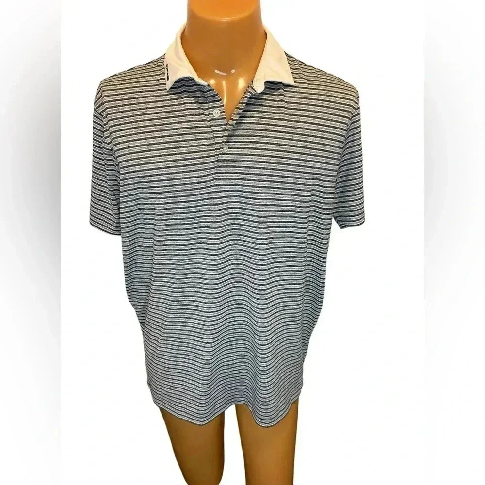 Men’s Ping Polo Shirt Gray Blue Stripes Size Medium(no size tag) EUC